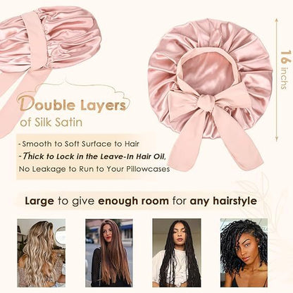 Silk Bonnet For Sleeping Women Satin Bonnet Double Layer Satin Lined Hair Bonnet With Tie Band Curly Hair